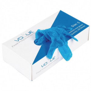 Engångshandskar i puderfri vinyl, blå, storlek XL - 100-pack - Vogue - Fourniresto