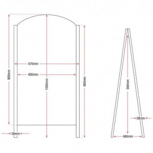 Kävelytielevy Musta Metallirunko 675 x 660 mm - Olympia - Fourniresto