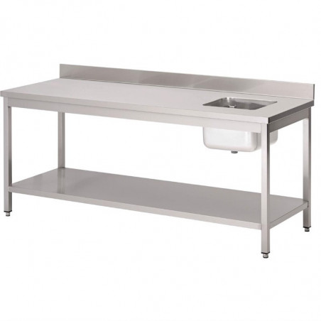 Pöytä, jossa on allas oikealla ja rosterinen takasuoja - L 1400 x S 700 mm - Gastro M