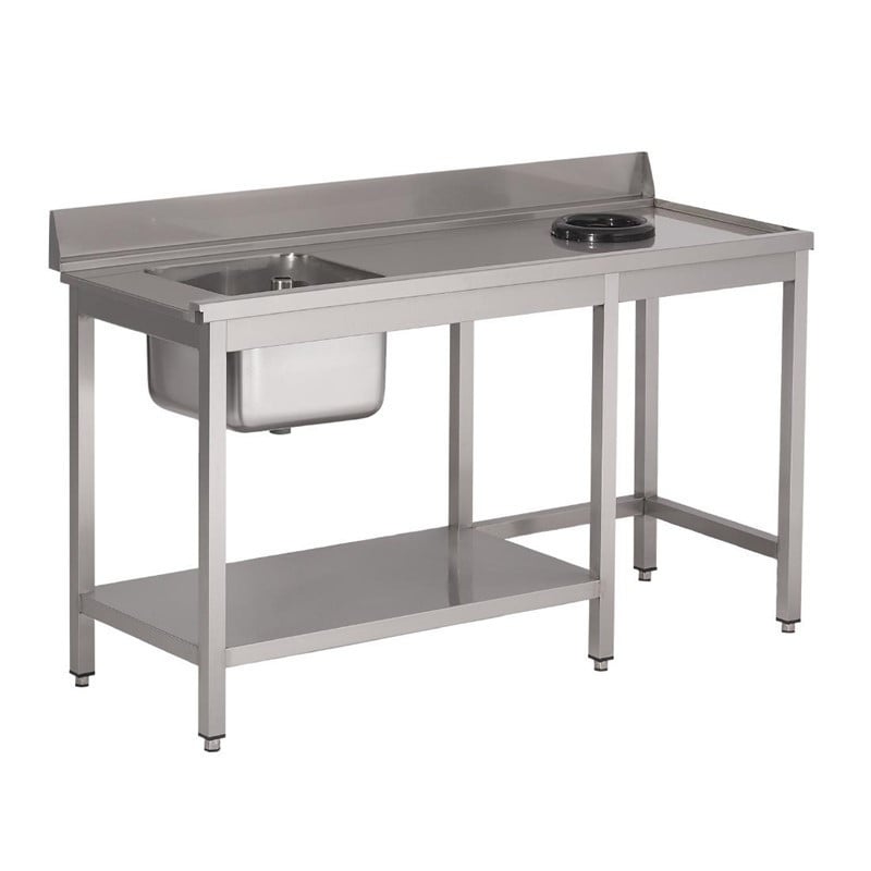 Table D'Entrée Lave-Vaisselle en Inox Avec Bac À Gauche Tvo Dosseret et Tablette Inférieure-L 1000 x P 700mm - Gastro M