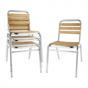 Bistrostolar i ask och aluminium - Set om 4 - Bolero - Fourniresto