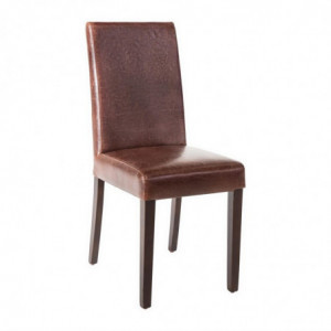 High back brown faux leather chair with a distressed finish - Set of 2 - Bolero - Fourniresto