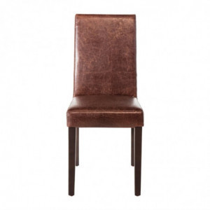 High back brown faux leather chair with a distressed finish - Set of 2 - Bolero - Fourniresto