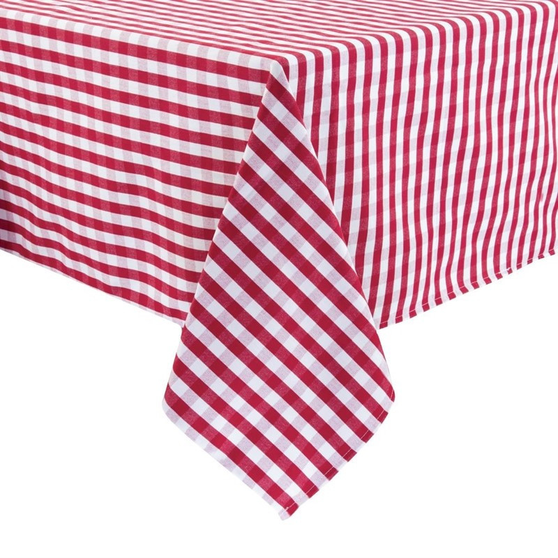 Fyrkantig duk i rött rutigt polyester 890 x 890 mm - Mitre Essentials - Fourniresto