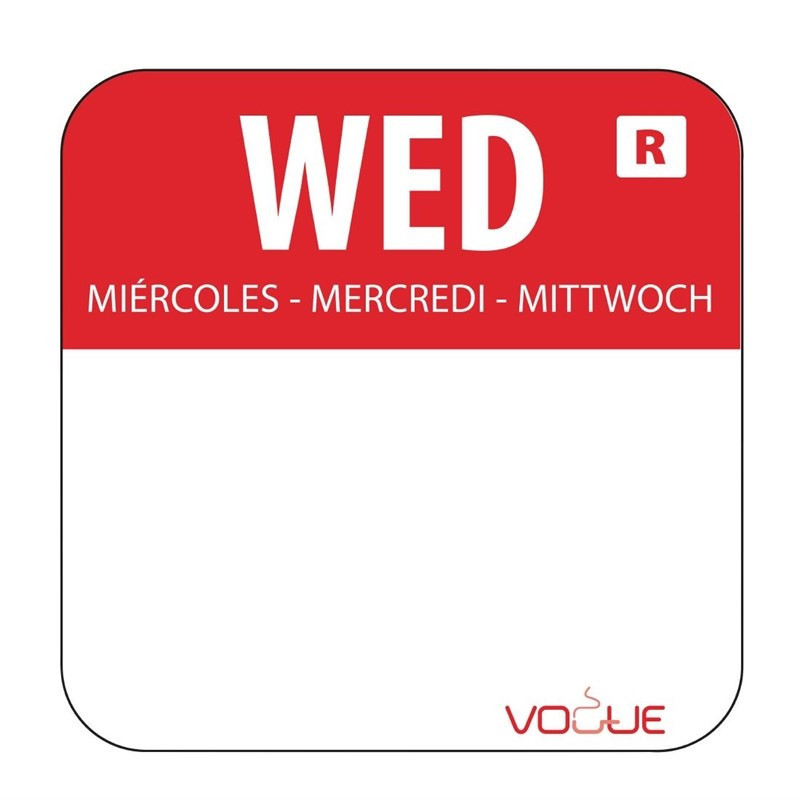 Etiquettes alimentaires rouge  "Mercredi" - - Lot de 1000 - Vogue - Fourniresto