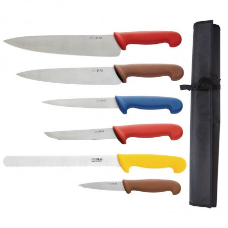Fodral med set av 6 knivar i olika färger - Hygiplas