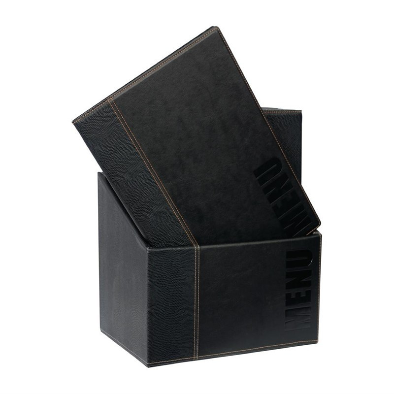 Menyhållare A4 i svart med förvaringsbox - Paket med 20 - Securit - Fourniresto