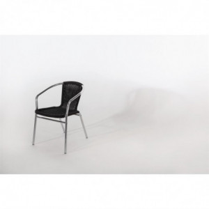 Stackable Black and Aluminum Rattan Armchairs - Set of 4 - Bolero - Fourniresto