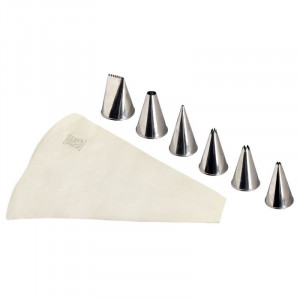 6 ruostumattomasta teräksestä valmistettua tyllaa, joissa on 300 mm:n kangaspussi - Tellier