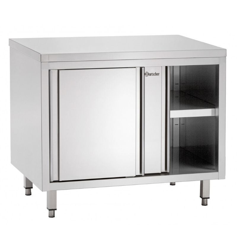 Meuble en Inox avec Portes Coulissantes et Etagère - L 1400 mm