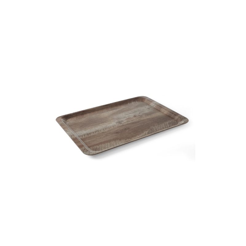 Plateau de Service en Mélamine Imprimé Bois Foncé - 430 x 330 mm