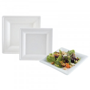 Fyrkantig tallrik av bagasse - 200 x 200 mm - Förpackning med 50