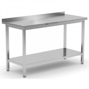 Rostfritt stål bord med stänkskydd och hylla - Dynasteel | Professionell kvalitet