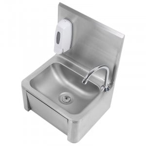 Lave-Mains Inox Commande Fémorale avec Dosseret et Savon