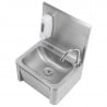 Stainless Steel Hand Wash with Knee Operated Control, Backsplash, and Soap