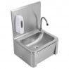 Stainless Steel Hand Wash with Knee Operated Control, Backsplash, and Soap