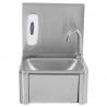 Stainless Steel Hand Wash with Knee Operated Control, Backsplash, and Soap