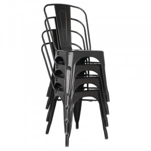 Stackable Steel Bistro Chairs - Black - Set of 4 - Bolero