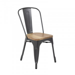 Chaises en Acier avec Assise en Bois - Gris Métallisé - Lot de 4 - Bolero