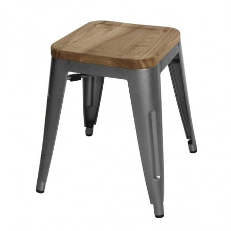 Bistro-tuolit, matalat teräksiset harmaat metallijalat puuistuimella - 4 kpl - Bolero