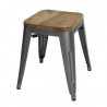 Low Bistro Stools in Grey Metal Steel with Wooden Seat - Set of 4 - Bolero