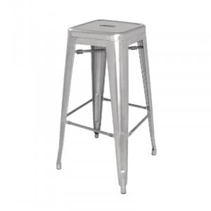 High Stools in Silver Grey Galvanized Steel - Set of 4 - Bolero