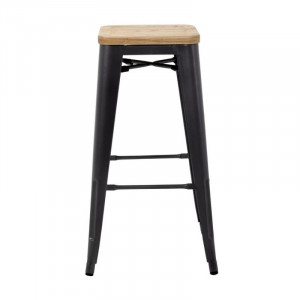 High Bistro Stool in Grey Steel with Wooden Seat - Set of 4 - Bolero