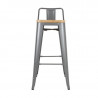 High Stools with Backrest and Wooden Seat - Metallic Gray - Set of 4 - Bolero