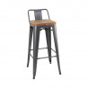 High Stools with Backrest and Wooden Seat - Metallic Gray - Set of 4 - Bolero