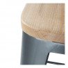 High Stools with Backrest and Wooden Seat - Metallic Gray - Set of 4 - Bolero