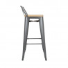 High Stools with Backrest and Wooden Seat - Metallic Gray - Set of 4 - Bolero