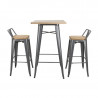 High Stools with Backrest and Wooden Seat - Metallic Gray - Set of 4 - Bolero