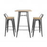 High Stools with Backrest and Wooden Seat - Metallic Grey - Set of 4 - Bolero