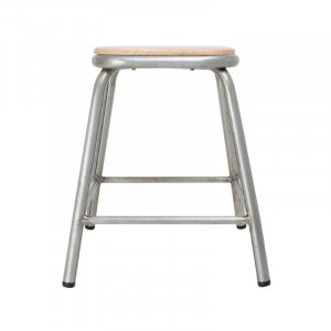 Low Galvanized Steel Stool with Wooden Seat Cantina - Set of 4 - Bolero