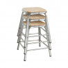 Low Galvanized Steel Stool with Wooden Seat Cantina - Set of 4 - Bolero