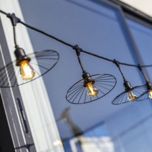 Outdoor String Light with Steel Lampshade and Filament Bulb - Chic Cage Light - Lumisky