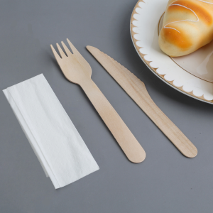 Wooden Cutlery Set 3 Pieces: Knife, Fork, Napkin - Pack of 250 - Dynasteel