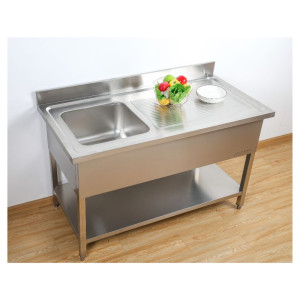 Plonge 1 Sink with Backsplash and Shelf - L 1200 x D 700 mm | Dynasteel