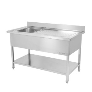 Sink 1 Bowl with Backsplash and Lower Shelf - W 1000 x D 600 mm - Dynasteel