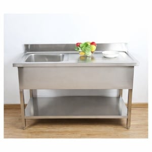 Plonge 1 Bac avec Dosseret et Etagère - L 1200 x P 600 mm - Dynasteel