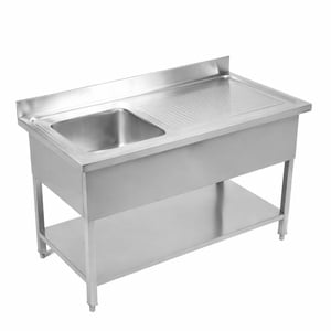 Plonge 1 Bac avec Dosseret et Etagère - L 1200 x P 600 mm - Dynasteel