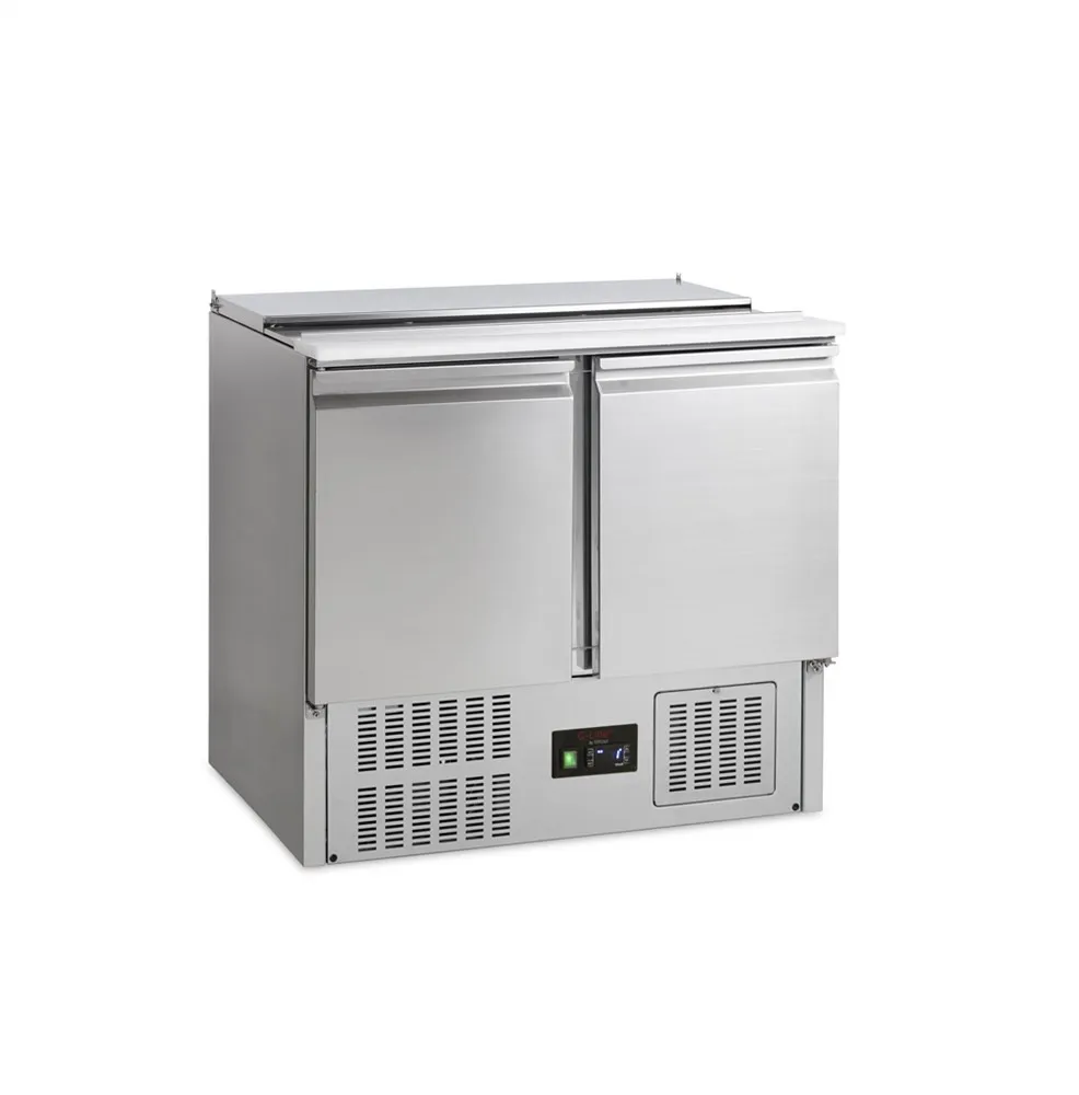 Ruostumattomasta teräksestä valmistettu GN 1/1 -kylmäsalaattipöytä - 2 ovea - 225 L - 2 GN 1/1 ja 2 GN 1/4