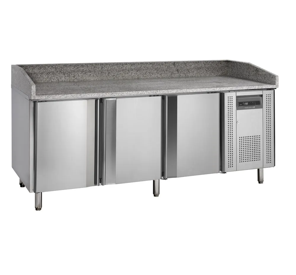 Ruostumattomasta teräksestä valmistettu pizzapöytä - 400 x 600 mm - 3 ovea