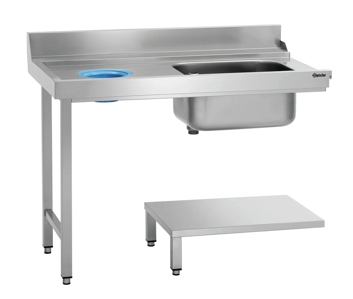 Lajittelupöytä yhdellä säiliöllä ja yhdellä tyhjällä jäteaukolla - Vasen - L 1200 x S 720 mm