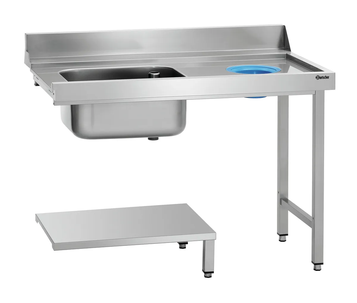 Lajittelupöytä, jossa 1 astia ja 1 tyhjä jäteaukko - Oikea - L 1200 x S 720 mm