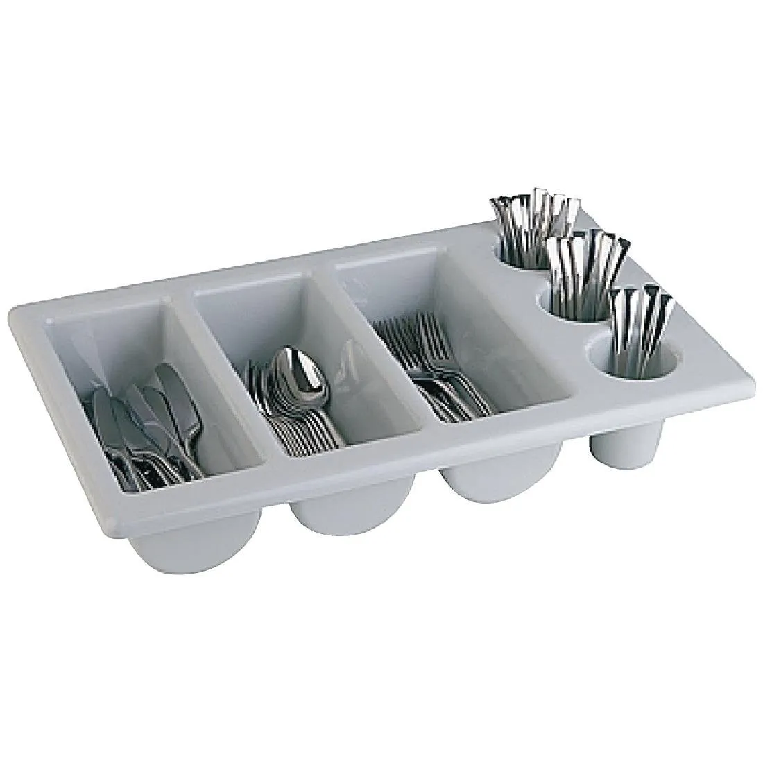 Ruokailuvälineiden harmaa laatikko 6 osastolla GN 1/1 - 325 x 530 mm
