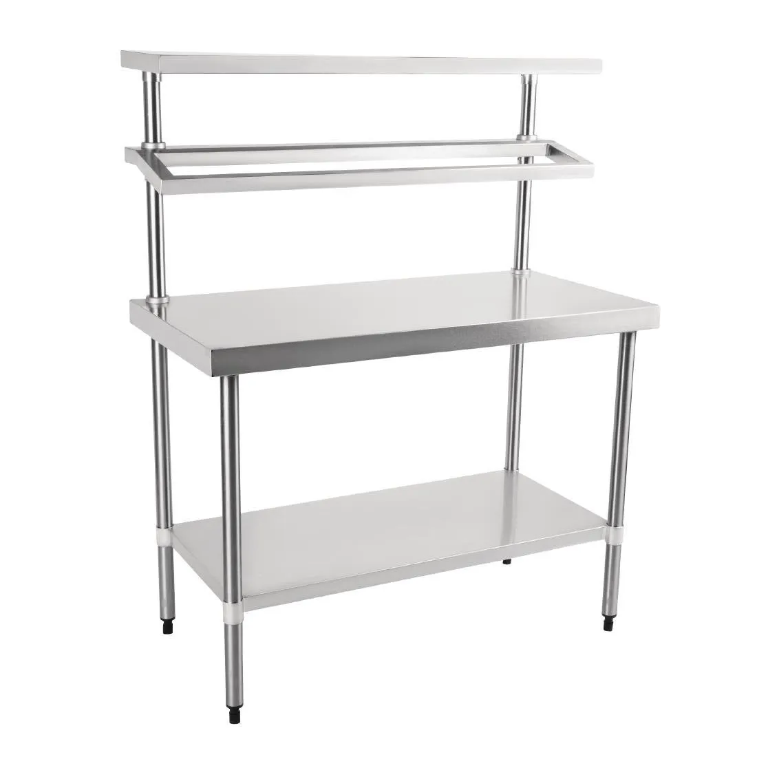 Ruostumaton terästasolla, jossa on tuki GN-astioille ja hylly - 1200 x 600 mm