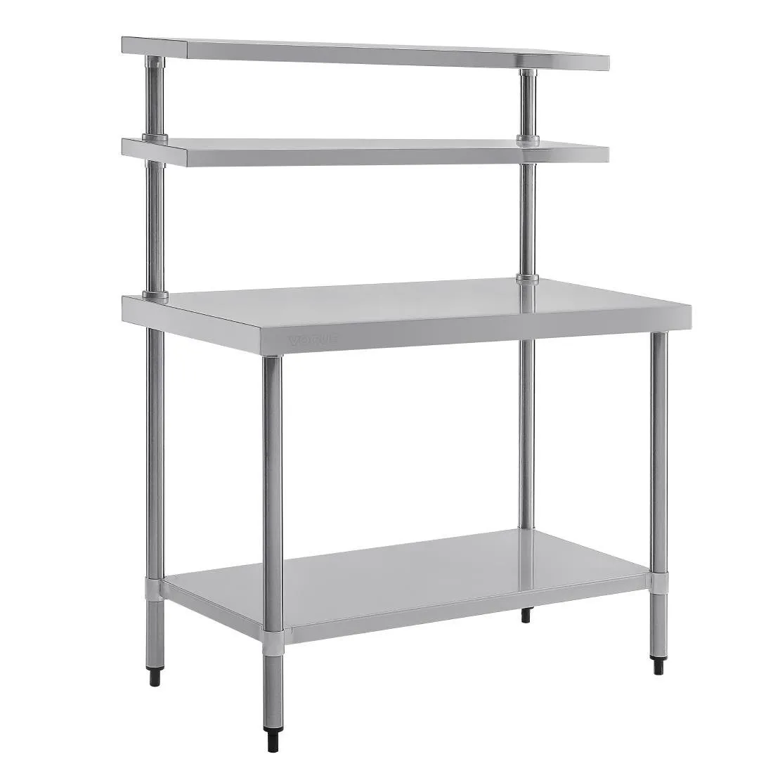 Ruostumaton teräspöytä hyllyllä ja 2 ylähyllyllä - 1200 x 600 mm