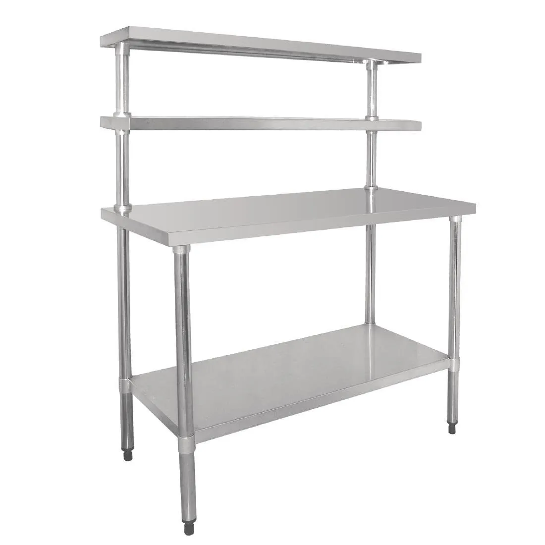Ruostumaton teräspöytä hyllyllä ja 2 ylähyllyllä - 1800 x 600 mm