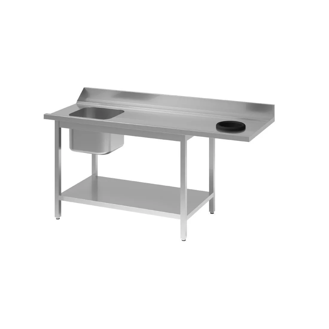 Astianpesukoneen ruostumaton teräksinen sisääntulotaso vasemmalla altaalla, takasuoja ja alataso - L 1400 x S 700 mm